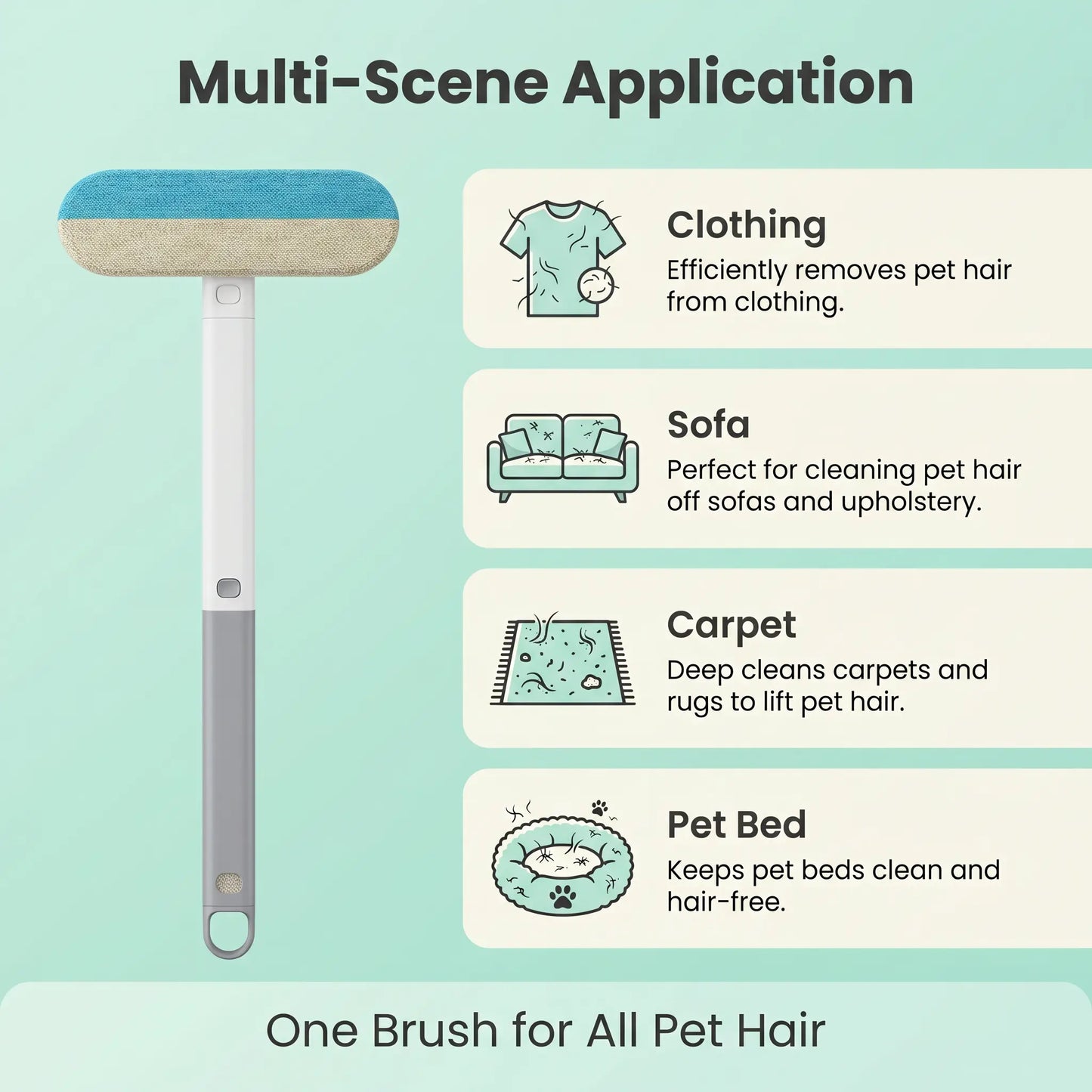 Enhanced Pet Hair Removal Brush with Extended Handle, Versatile Lint Cleaning Tool for Furniture, Bedding, Clothing, and Vehicle Interiors
