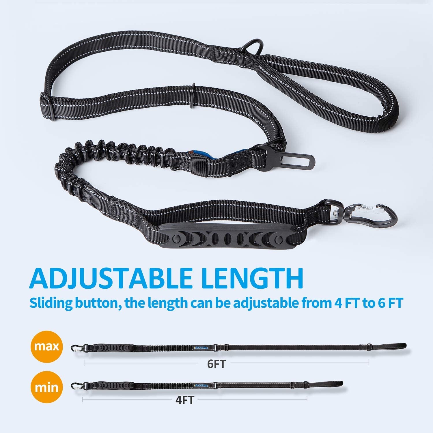 Heavy-Duty Multifunctional Tactical Dog Leash, 4-6 FT Bungee Lead with Car Seatbelt and Shock Absorption for Large and Medium Dogs