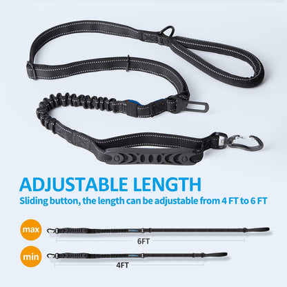Heavy-Duty Multifunctional Tactical Dog Leash, 4-6 FT Bungee Lead with Car Seatbelt and Shock Absorption for Large and Medium Dogs