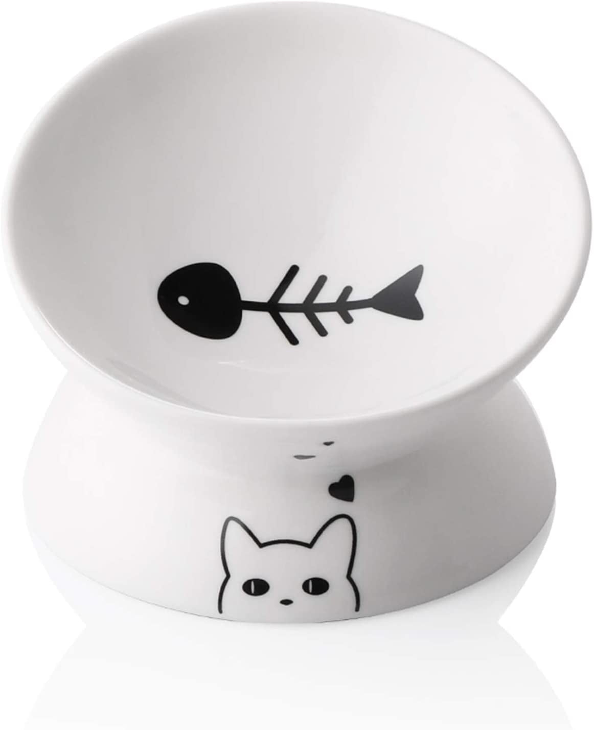 Elevated Ceramic Cat Bowls for Food and Water, Slanted Design for Spine Protection and Stress-Free Feeding (White)