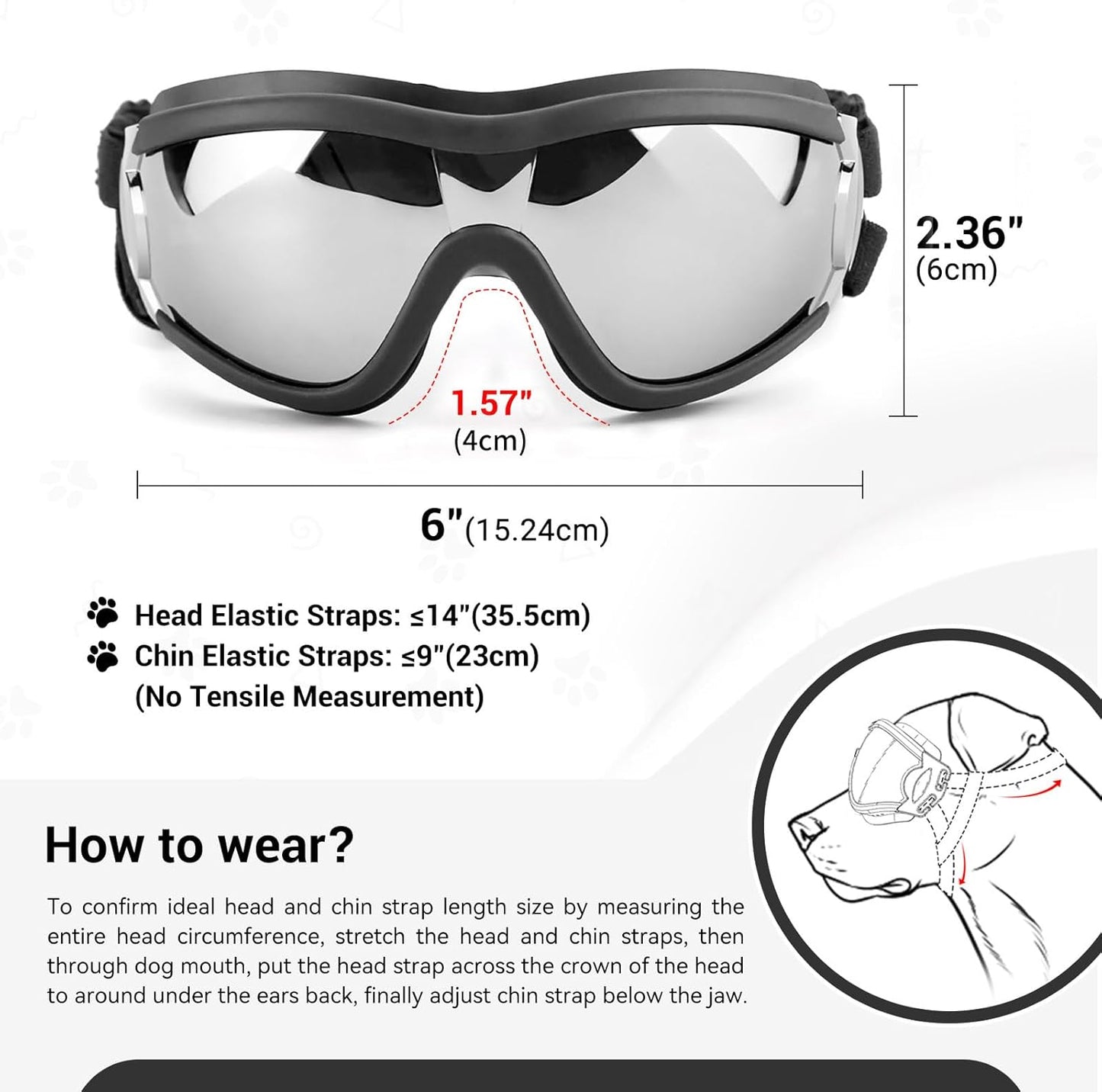 Large Breed Dog Goggles - Sunglasses for Eye Protection in Medium to Large Dogs, Ideal for Riding, Biking, and Driving, Black