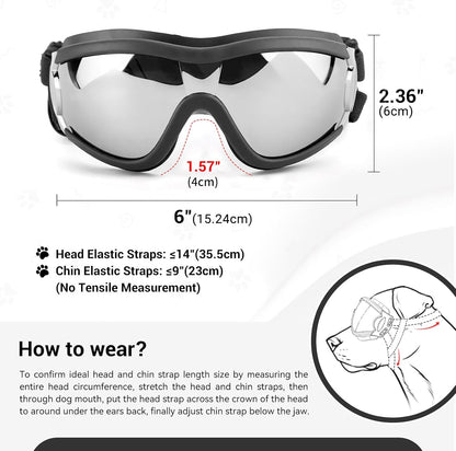 Large Breed Dog Goggles - Sunglasses for Eye Protection in Medium to Large Dogs, Ideal for Riding, Biking, and Driving, Black