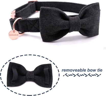 Hemp Cotton Dog Collar with Bow - Durable and Adjustable Black Pet Collar for Small, Medium, and Large Dogs