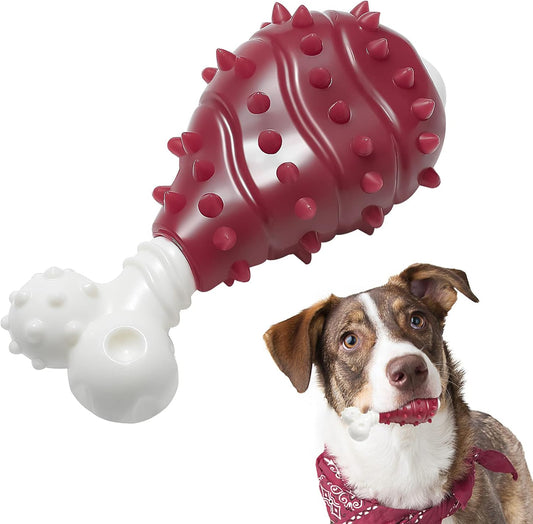 NA Durable Rubber Dental Chew Toy for Dogs - Nylon and Rubber Bone for Teething and Boredom Relief, Suitable for Large, Medium, and Small Puppies (Chicken Leg Design)