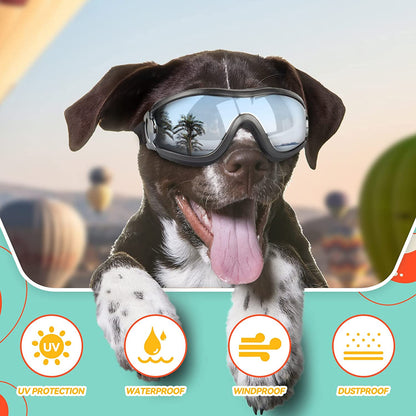 Large Breed Dog Goggles - Sunglasses for Eye Protection in Medium to Large Dogs, Ideal for Riding, Biking, and Driving, Black