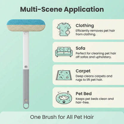 Enhanced Pet Hair Removal Brush with Extended Handle, Versatile Lint Cleaning Tool for Furniture, Bedding, Clothing, and Vehicle Interiors