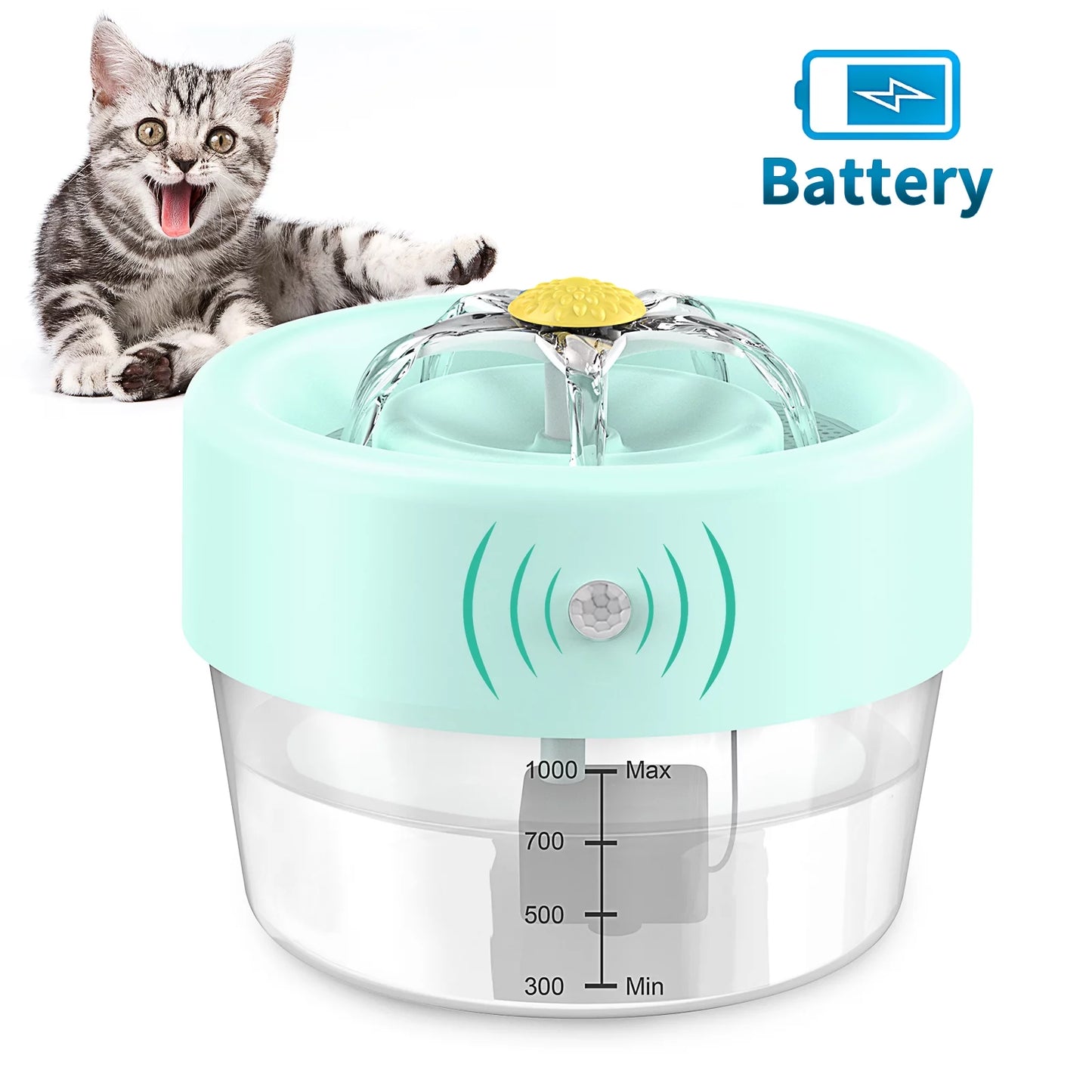 Automatic Cat Water Fountain with 1000mAh Battery, 35 Oz Capacity - Blue
