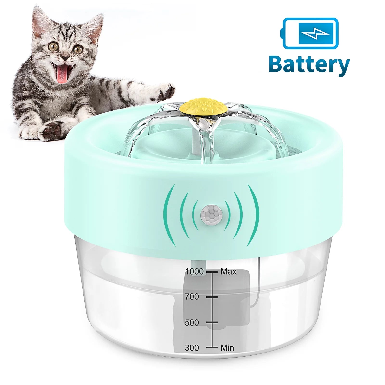 Automatic Cat Water Fountain with 1000mAh Battery, 35 Oz Capacity - Blue
