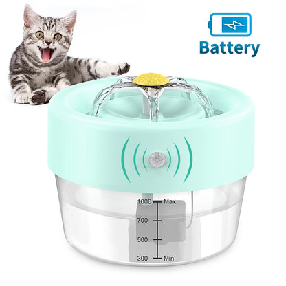 Automatic Cat Water Fountain with 1000mAh Battery, 35 Oz Capacity - Blue
