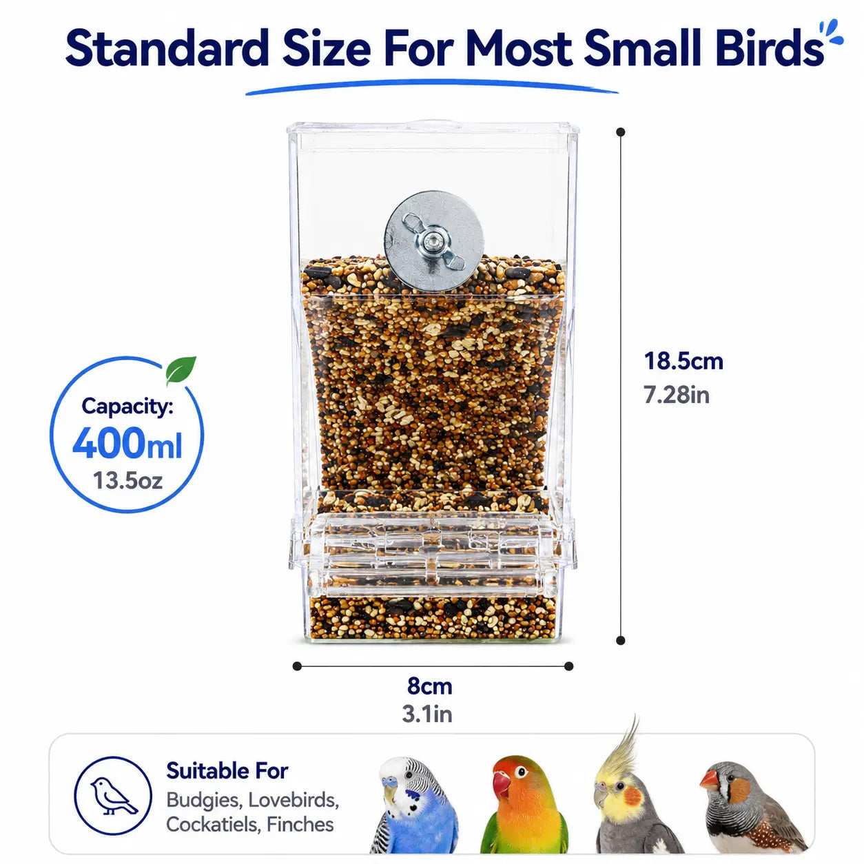 Enhanced Automatic Bird Feeder for Parrots, Cockatoos, and Canaries - Transparent Acrylic Food Dispenser, Durable and User-Friendly Feeding Station