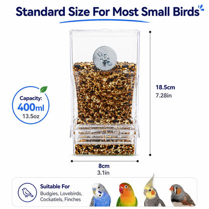 Enhanced Automatic Bird Feeder for Parrots, Cockatoos, and Canaries - Transparent Acrylic Food Dispenser, Durable and User-Friendly Feeding Station