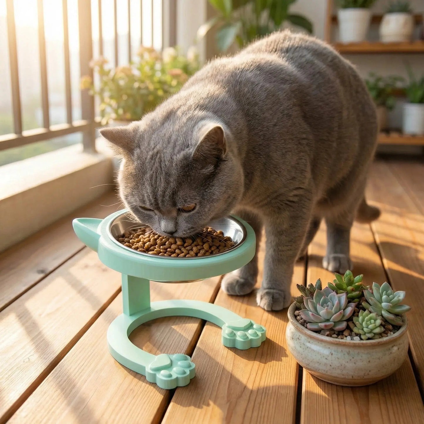Elevated Tilted Cat Bowl - 316 Stainless Steel Raised Feeder with Anti-Slip Paw Stand, Whisker-Friendly Design, Easy to Clean Portable Feeding Dish for Senior Cats and Small Puppies