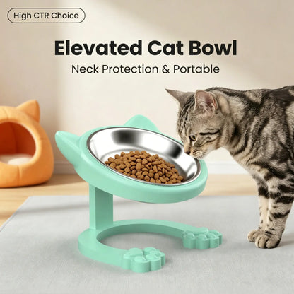 Elevated Tilted Cat Bowl - 316 Stainless Steel Raised Feeder with Anti-Slip Paw Stand, Whisker-Friendly Design, Easy to Clean Portable Feeding Dish for Senior Cats and Small Puppies