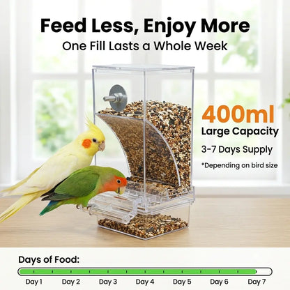 Enhanced Automatic Bird Feeder for Parrots, Cockatoos, and Canaries - Transparent Acrylic Food Dispenser, Durable and User-Friendly Feeding Station