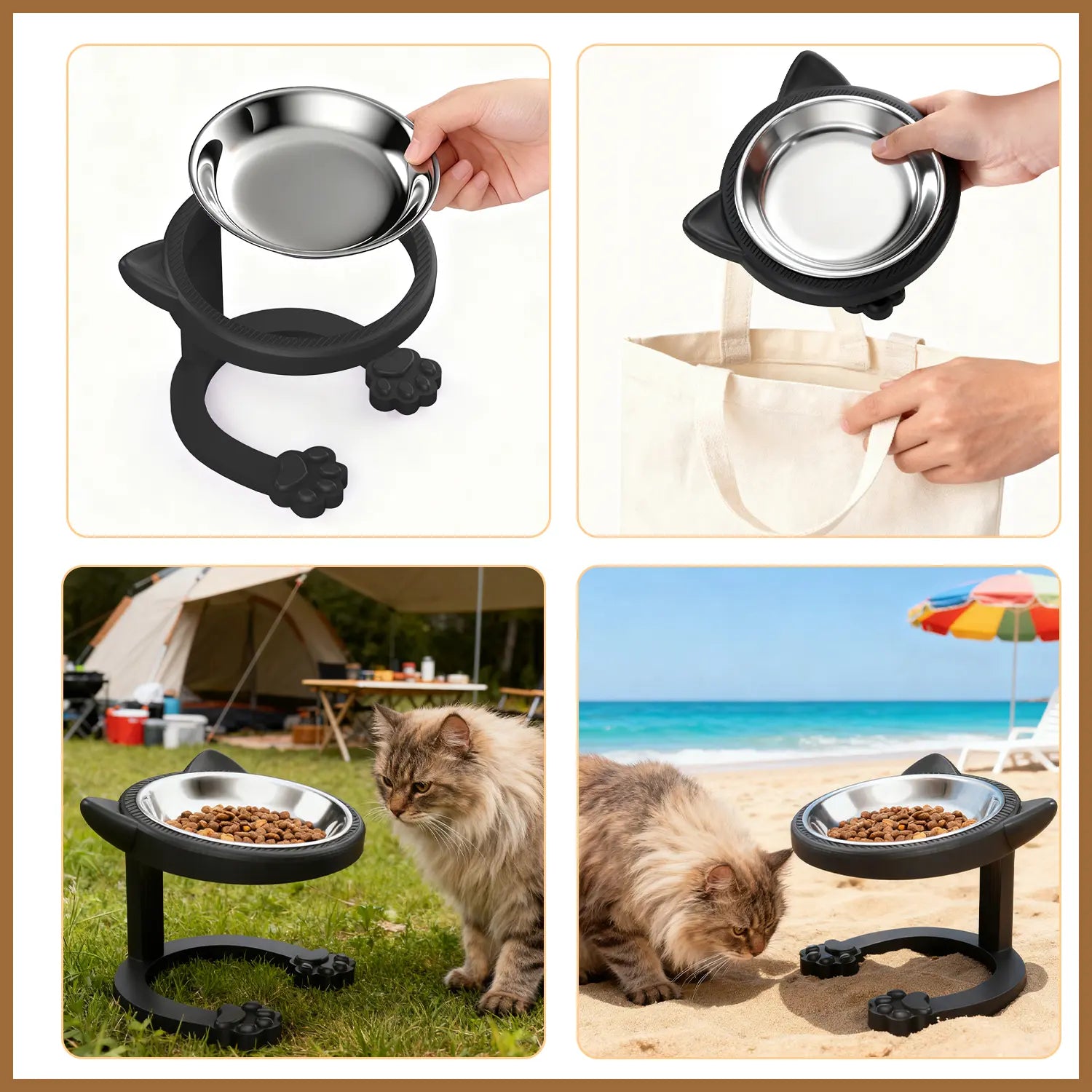 Elevated Tilted Cat Bowl - 316 Stainless Steel Raised Feeder with Anti-Slip Paw Stand, Whisker-Friendly Design, Easy to Clean Portable Feeding Dish for Senior Cats and Small Puppies