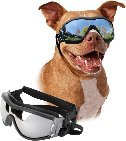 Large Breed Dog Goggles - Sunglasses for Eye Protection in Medium to Large Dogs, Ideal for Riding, Biking, and Driving, Black