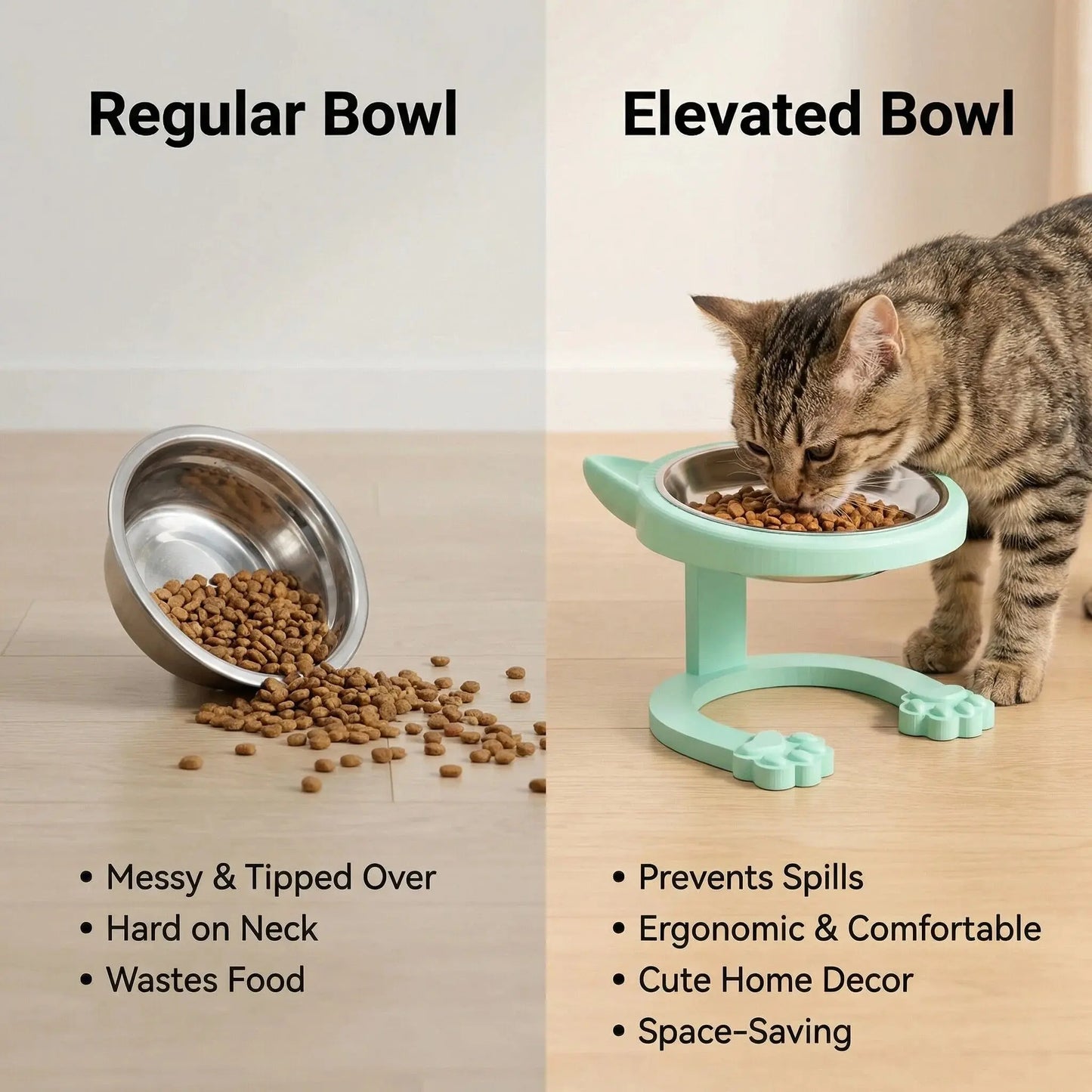 Elevated Tilted Cat Bowl - 316 Stainless Steel Raised Feeder with Anti-Slip Paw Stand, Whisker-Friendly Design, Easy to Clean Portable Feeding Dish for Senior Cats and Small Puppies