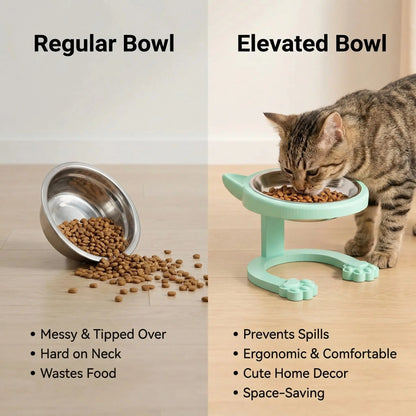 Elevated Tilted Cat Bowl - 316 Stainless Steel Raised Feeder with Anti-Slip Paw Stand, Whisker-Friendly Design, Easy to Clean Portable Feeding Dish for Senior Cats and Small Puppies