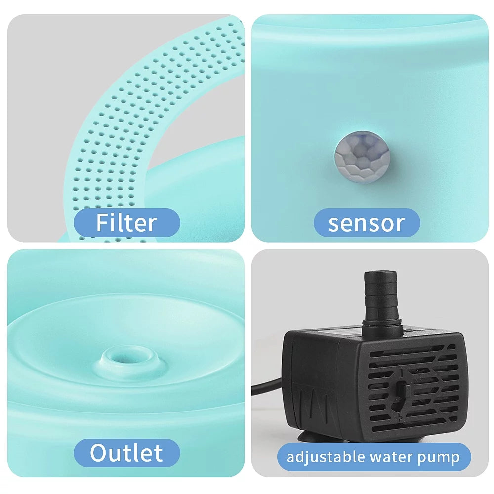 Automatic Cat Water Fountain with 1000mAh Battery, 35 Oz Capacity - Blue