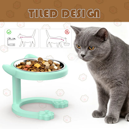 Elevated Tilted Cat Bowl - 316 Stainless Steel Raised Feeder with Anti-Slip Paw Stand, Whisker-Friendly Design, Easy to Clean Portable Feeding Dish for Senior Cats and Small Puppies