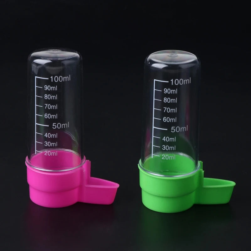 Set of 2 Plastic Bird Feeders and Water Dispensers for Parrots, Parakeets, Cockatiels, Conures, and Lovebirds - 100ml and 60ml Capacity, Easy to Use