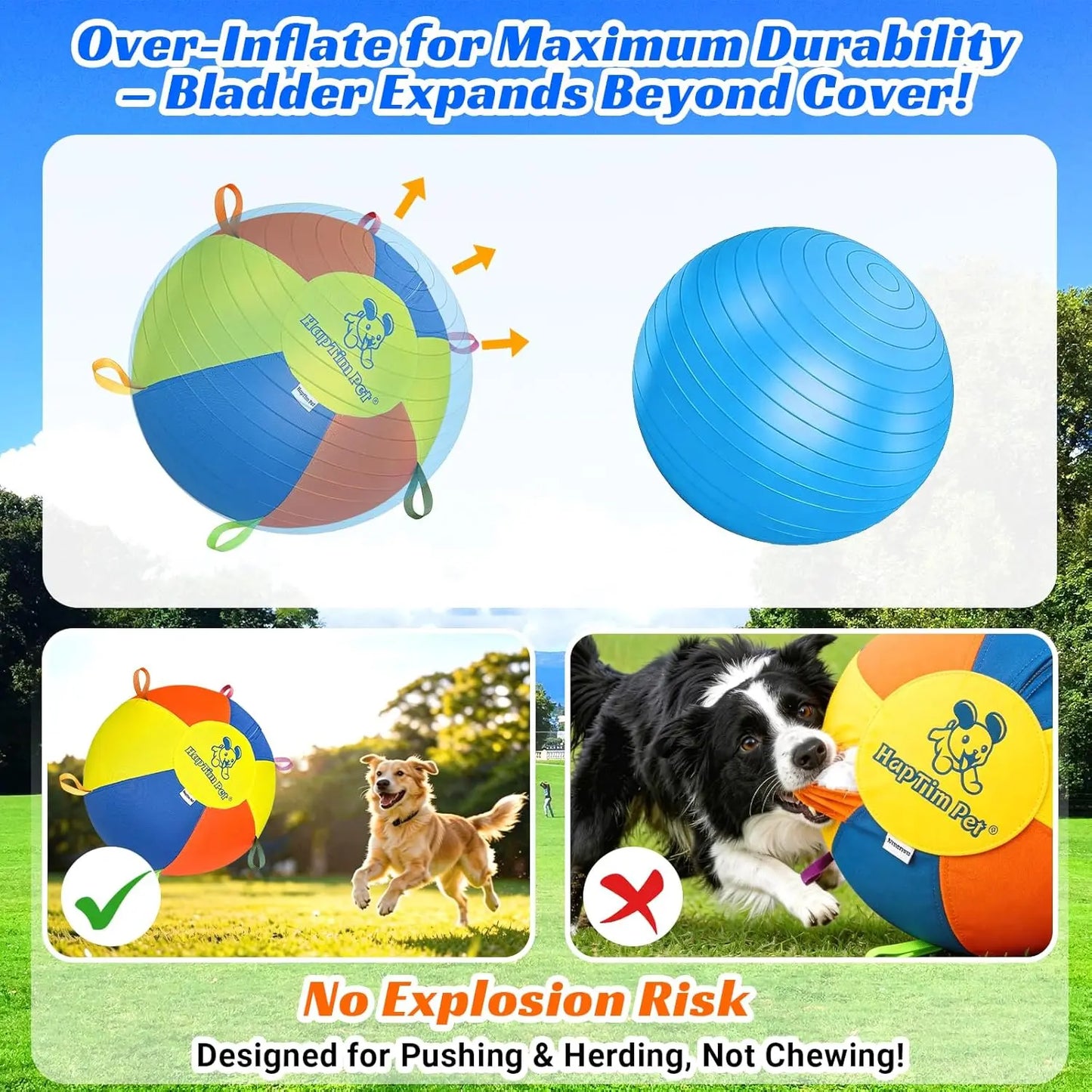 Hap Tim Interactive Herding Ball for Dogs - Durable Outdoor Training Toy for Medium to Large Breeds, Including Corgis, Australian Shepherds, Cattle Dogs, and Border Collies (Not Suitable for Aggressive Chewers)