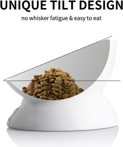 Elevated Ceramic Cat Bowls for Food and Water, Slanted Design for Spine Protection and Stress-Free Feeding (White)