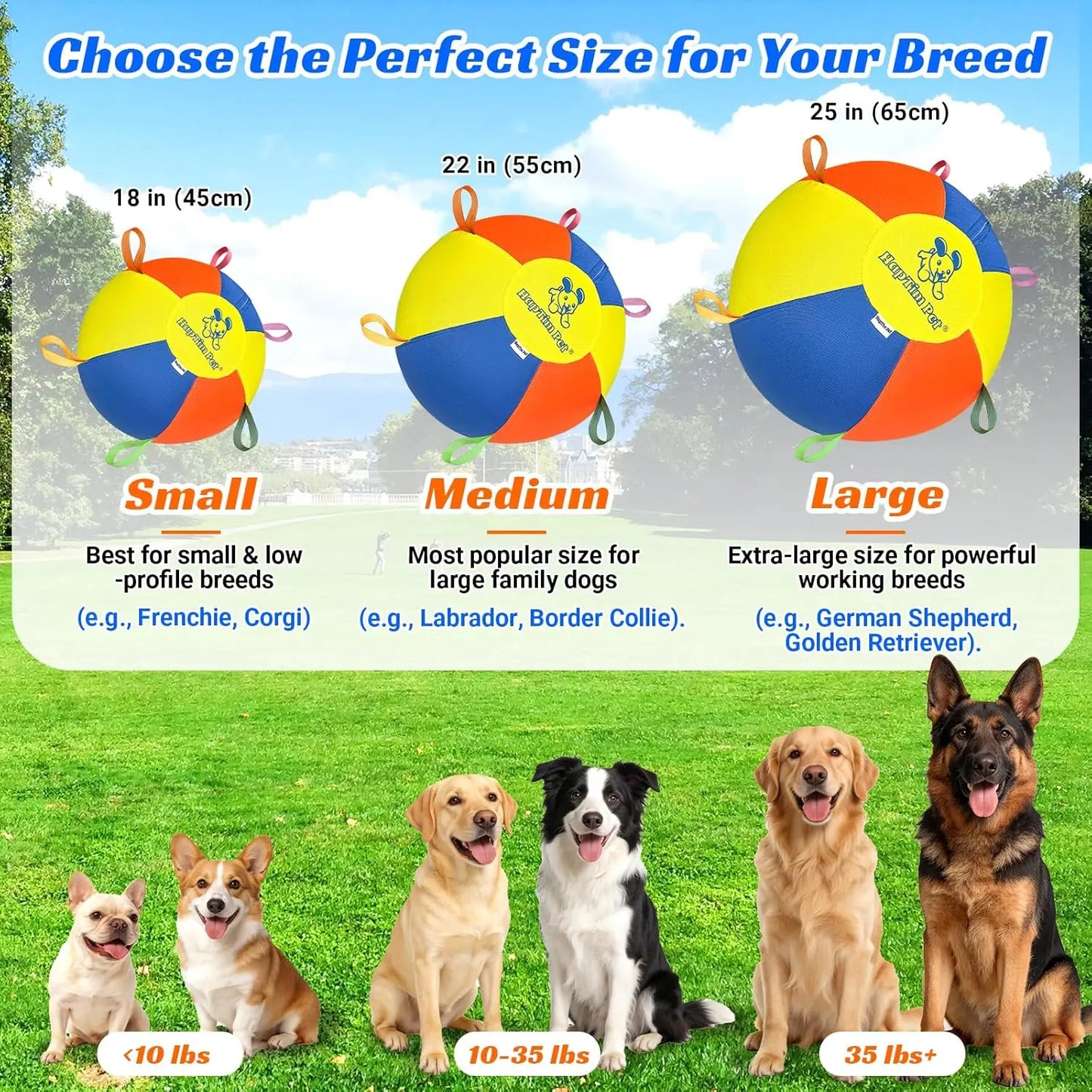 Hap Tim Interactive Herding Ball for Dogs - Durable Outdoor Training Toy for Medium to Large Breeds, Including Corgis, Australian Shepherds, Cattle Dogs, and Border Collies (Not Suitable for Aggressive Chewers)