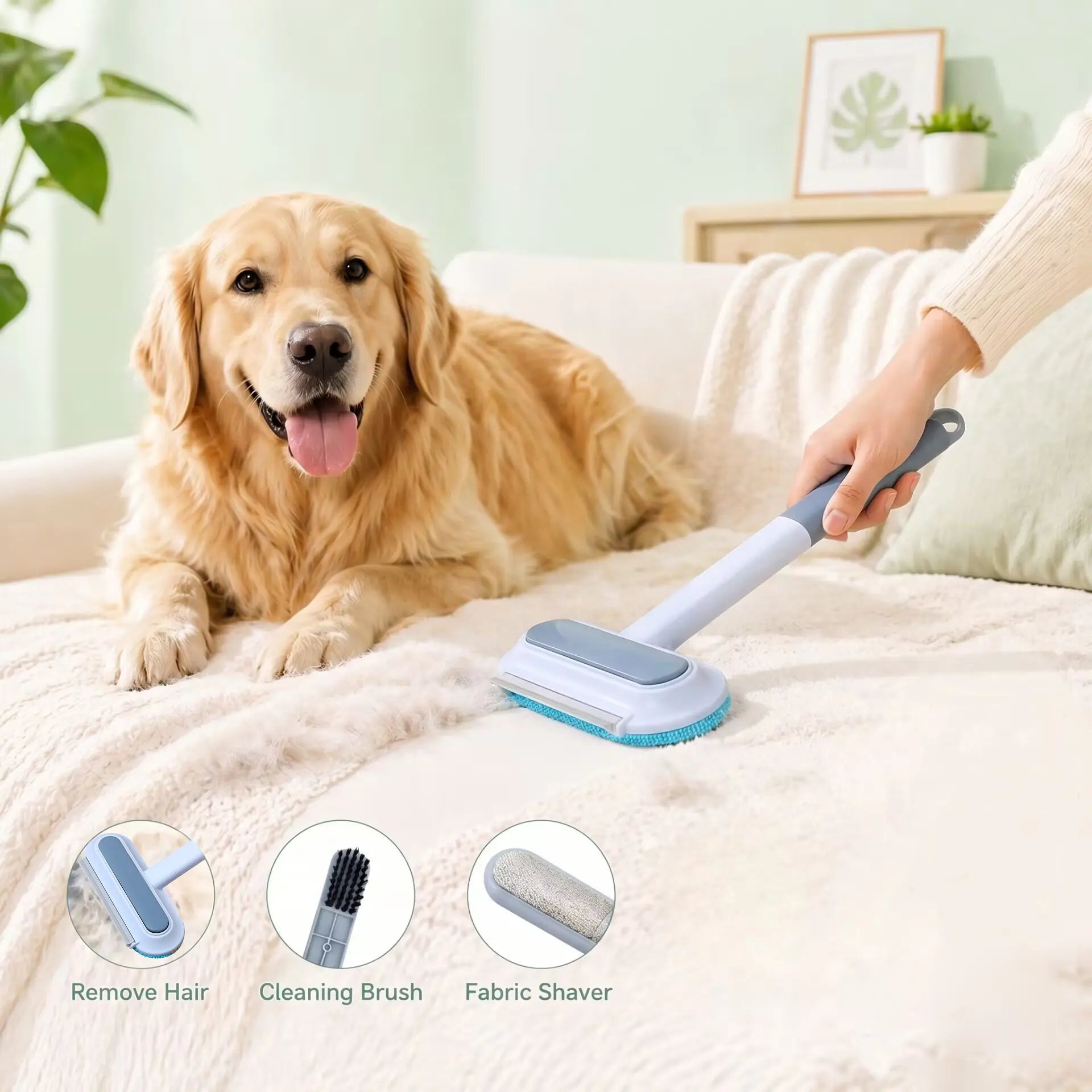 Enhanced Pet Hair Removal Brush with Extended Handle, Versatile Lint Cleaning Tool for Furniture, Bedding, Clothing, and Vehicle Interiors