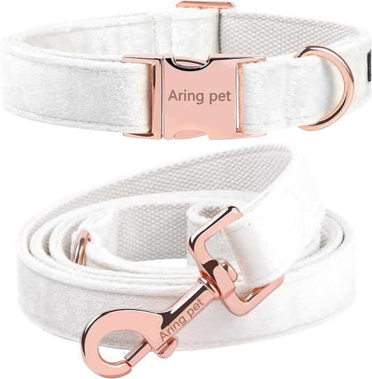 Premium Soft White Velvet Dog Collar and Leash Set, Adjustable Design for Comfort and Style