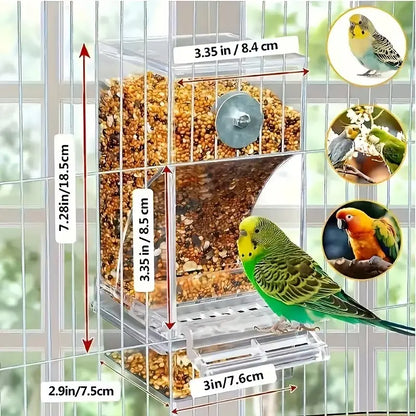 Enhanced Automatic Bird Feeder for Parrots, Cockatoos, and Canaries - Transparent Acrylic Food Dispenser, Durable and User-Friendly Feeding Station