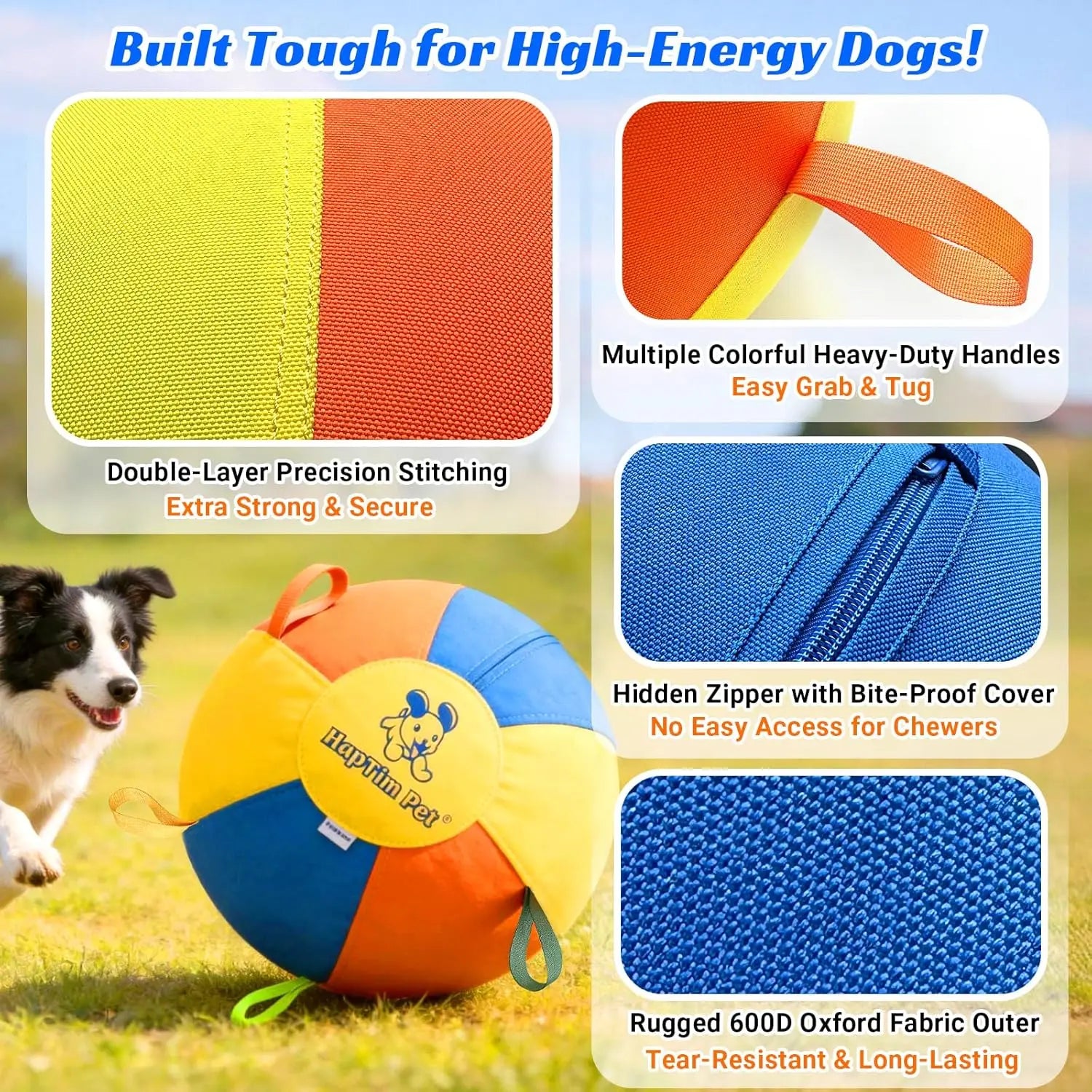 Hap Tim Interactive Herding Ball for Dogs - Durable Outdoor Training Toy for Medium to Large Breeds, Including Corgis, Australian Shepherds, Cattle Dogs, and Border Collies (Not Suitable for Aggressive Chewers)