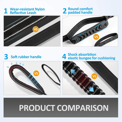 Heavy-Duty Multifunctional Tactical Dog Leash, 4-6 FT Bungee Lead with Car Seatbelt and Shock Absorption for Large and Medium Dogs