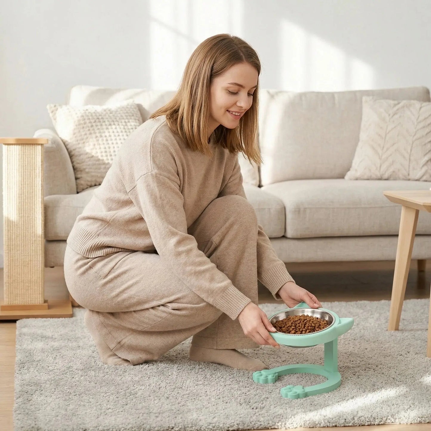 Elevated Tilted Cat Bowl - 316 Stainless Steel Raised Feeder with Anti-Slip Paw Stand, Whisker-Friendly Design, Easy to Clean Portable Feeding Dish for Senior Cats and Small Puppies