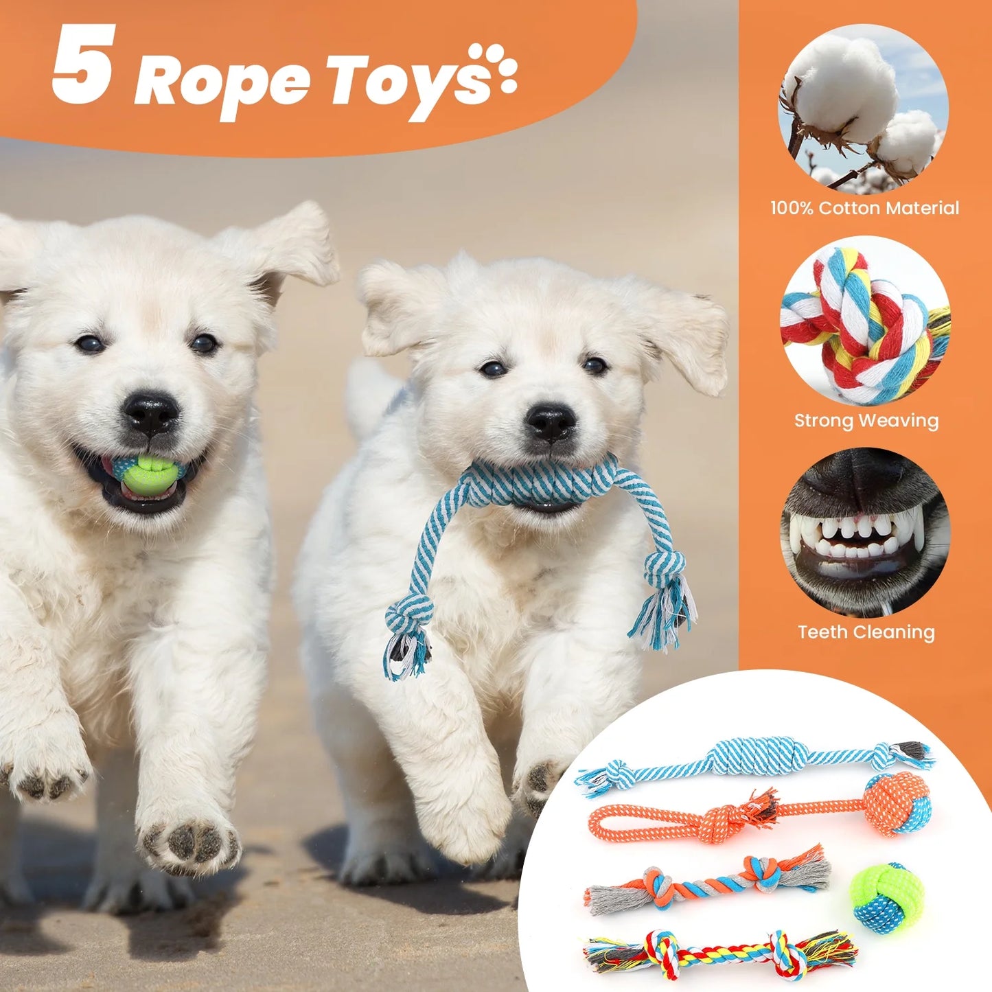 Small Dog Toy Set: 10-Pack of Plush Chew Toys, Squeaky Toys, Treat Balls, and Rope Toys for Teething and Training
