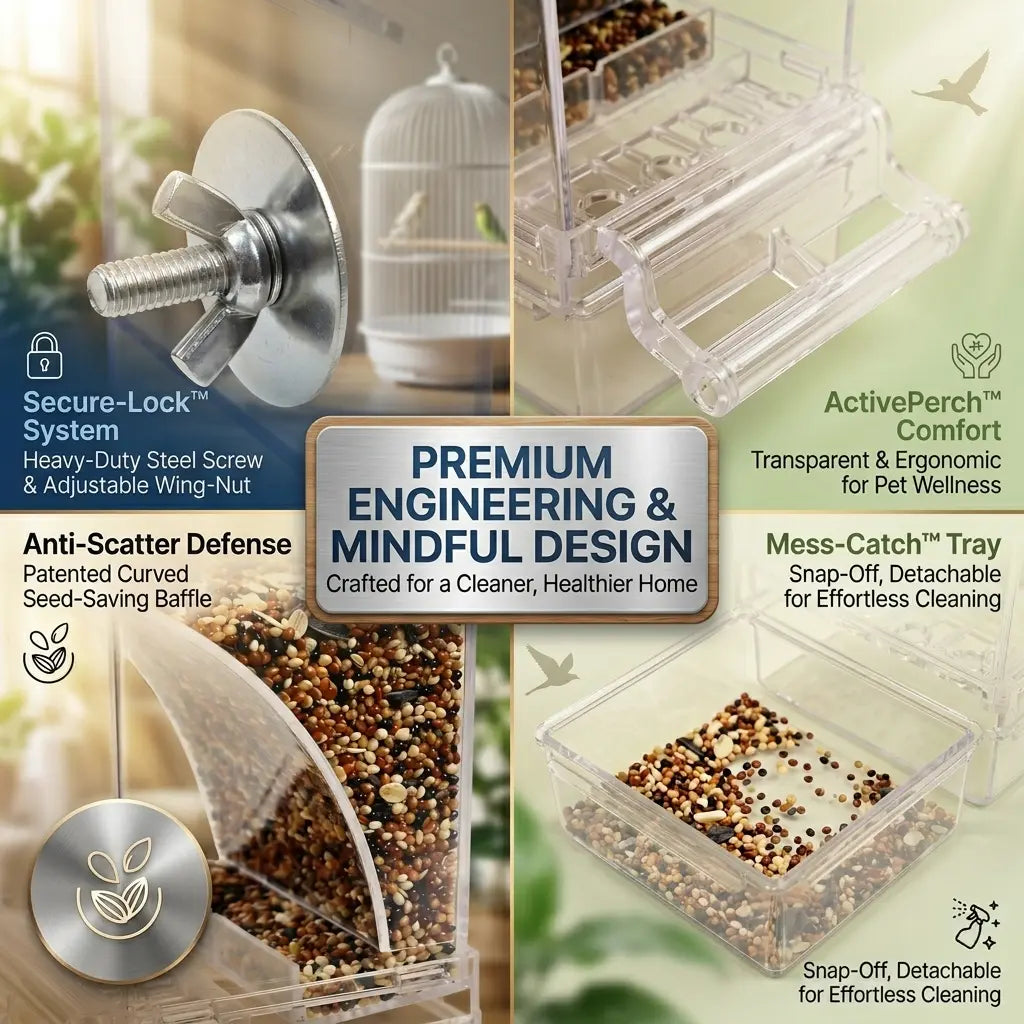 Enhanced Automatic Bird Feeder for Parrots, Cockatoos, and Canaries - Transparent Acrylic Food Dispenser, Durable and User-Friendly Feeding Station