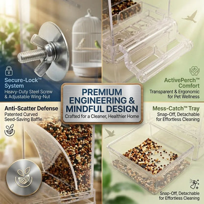 Enhanced Automatic Bird Feeder for Parrots, Cockatoos, and Canaries - Transparent Acrylic Food Dispenser, Durable and User-Friendly Feeding Station