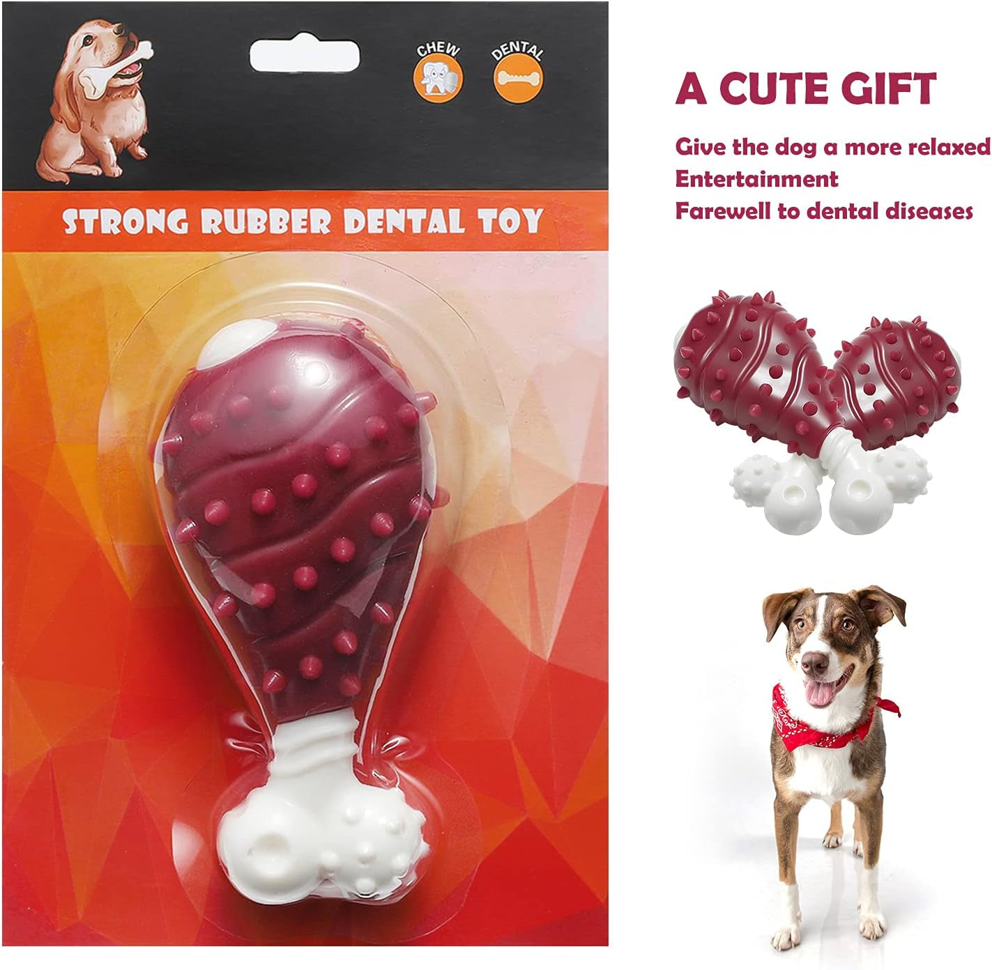 NA Durable Rubber Dental Chew Toy for Dogs - Nylon and Rubber Bone for Teething and Boredom Relief, Suitable for Large, Medium, and Small Puppies (Chicken Leg Design)