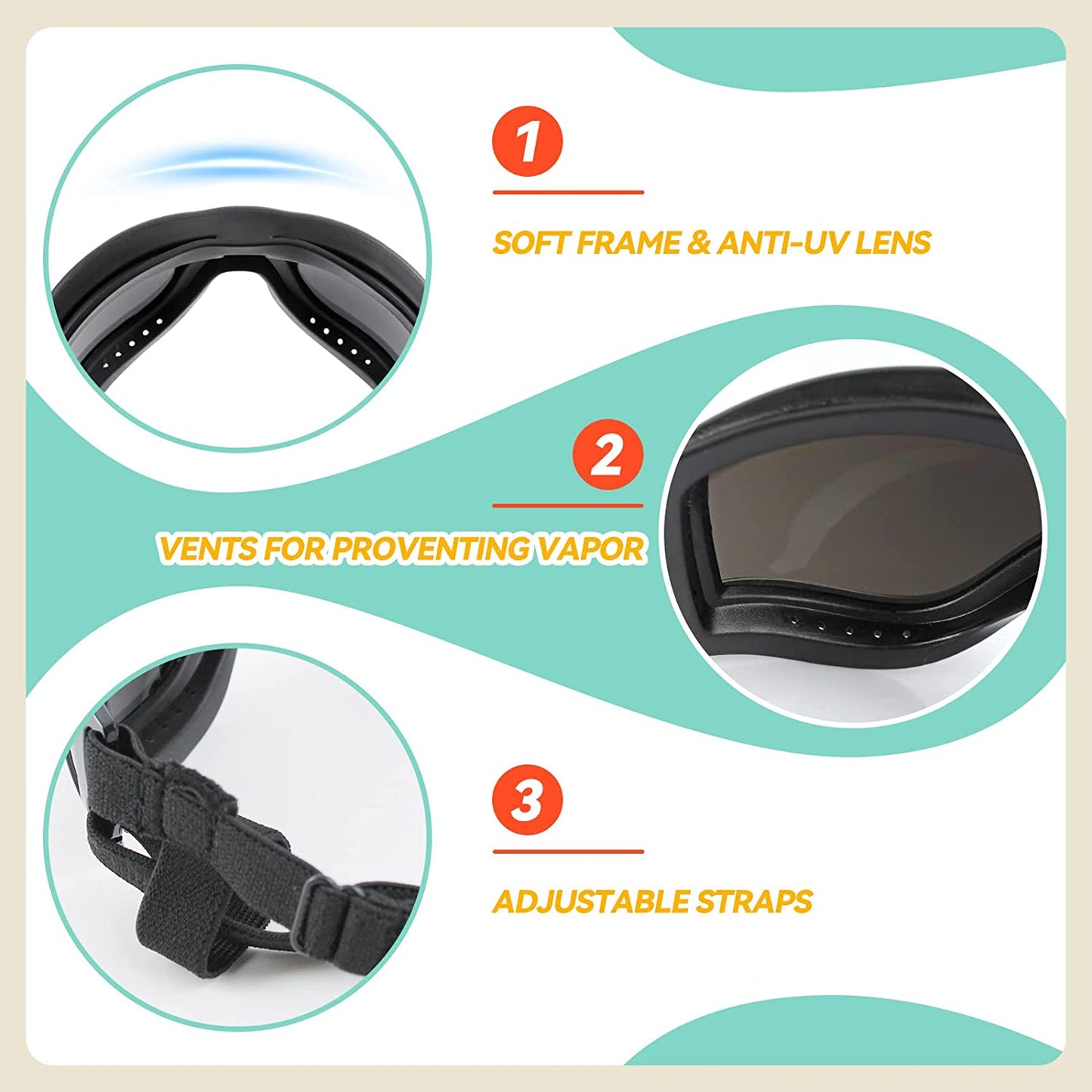Large Breed Dog Goggles - Sunglasses for Eye Protection in Medium to Large Dogs, Ideal for Riding, Biking, and Driving, Black