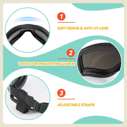 Large Breed Dog Goggles - Sunglasses for Eye Protection in Medium to Large Dogs, Ideal for Riding, Biking, and Driving, Black
