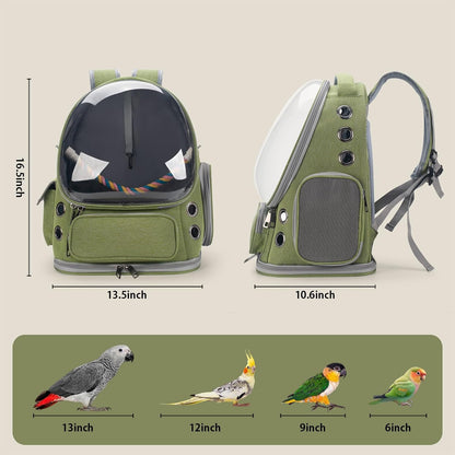 Bird Travel Carrier Backpack with Perch, Tray, and Ventilated Clear Window - Ideal for Cockatiels, Caiques, Conures, and Quakers - Perfect for Veterinary Visits, Camping, and Hiking (Green)