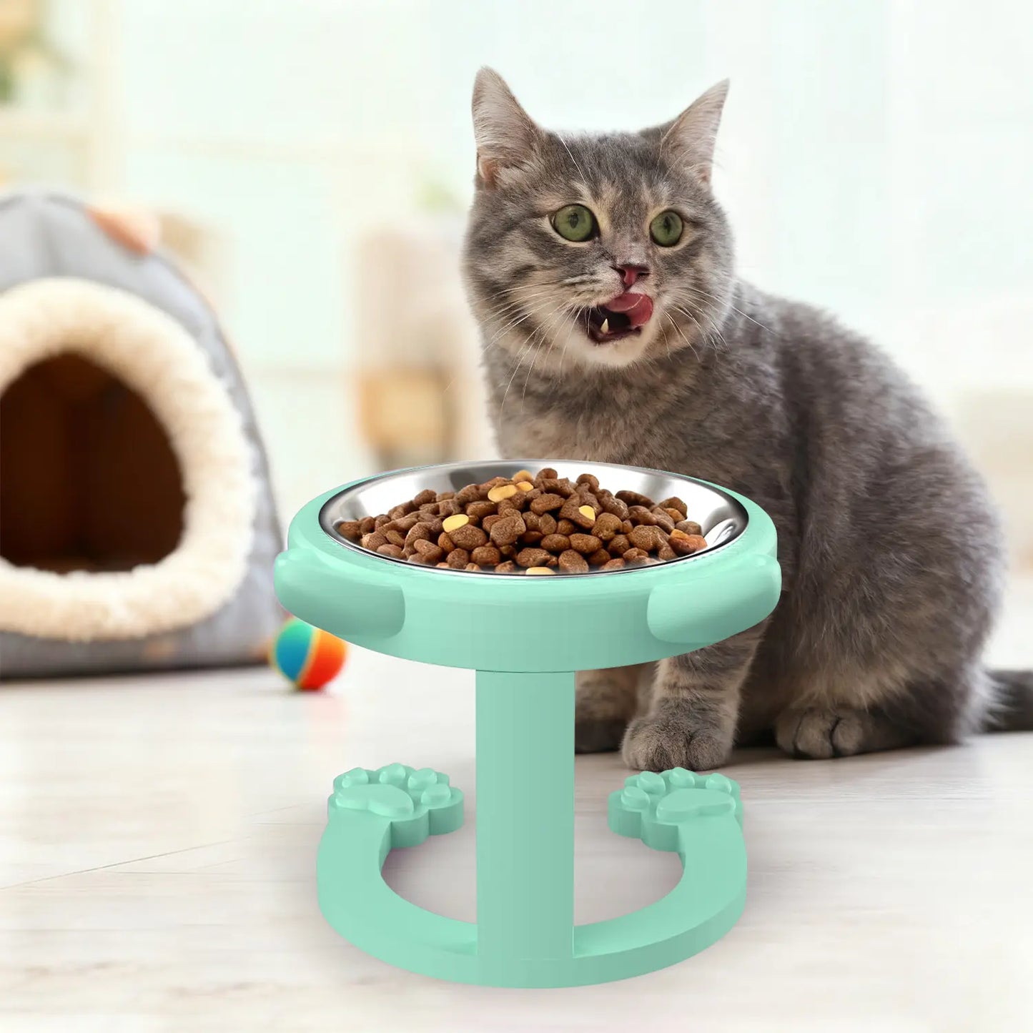 Elevated Tilted Cat Bowl - 316 Stainless Steel Raised Feeder with Anti-Slip Paw Stand, Whisker-Friendly Design, Easy to Clean Portable Feeding Dish for Senior Cats and Small Puppies
