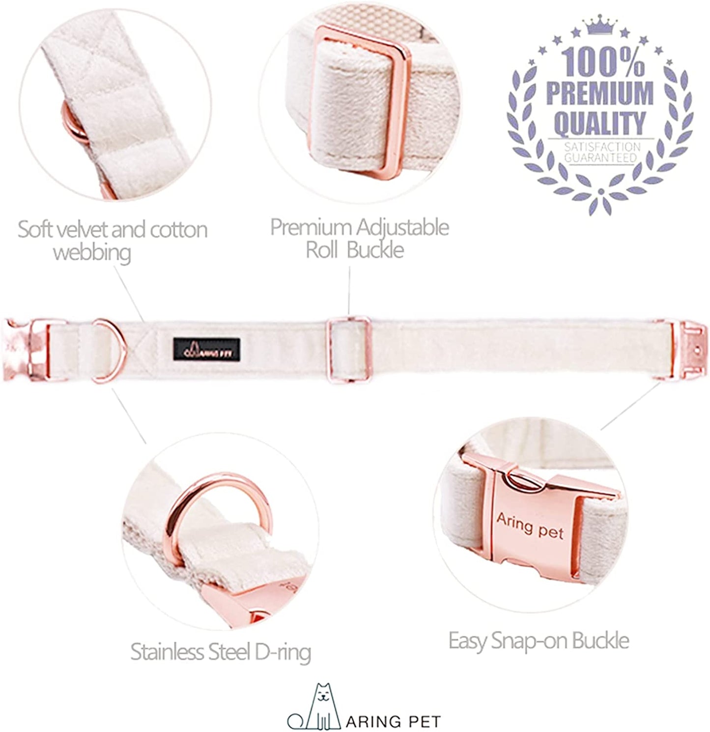 Premium Soft White Velvet Dog Collar and Leash Set, Adjustable Design for Comfort and Style