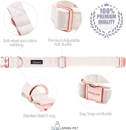 Premium Soft White Velvet Dog Collar and Leash Set, Adjustable Design for Comfort and Style