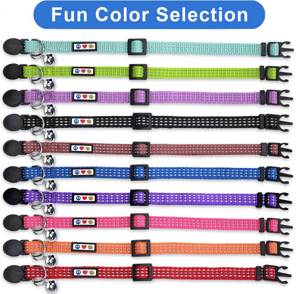 Reflective Teal Cat Collar with Safety Buckle and Detachable Bell for Kittens and Cats