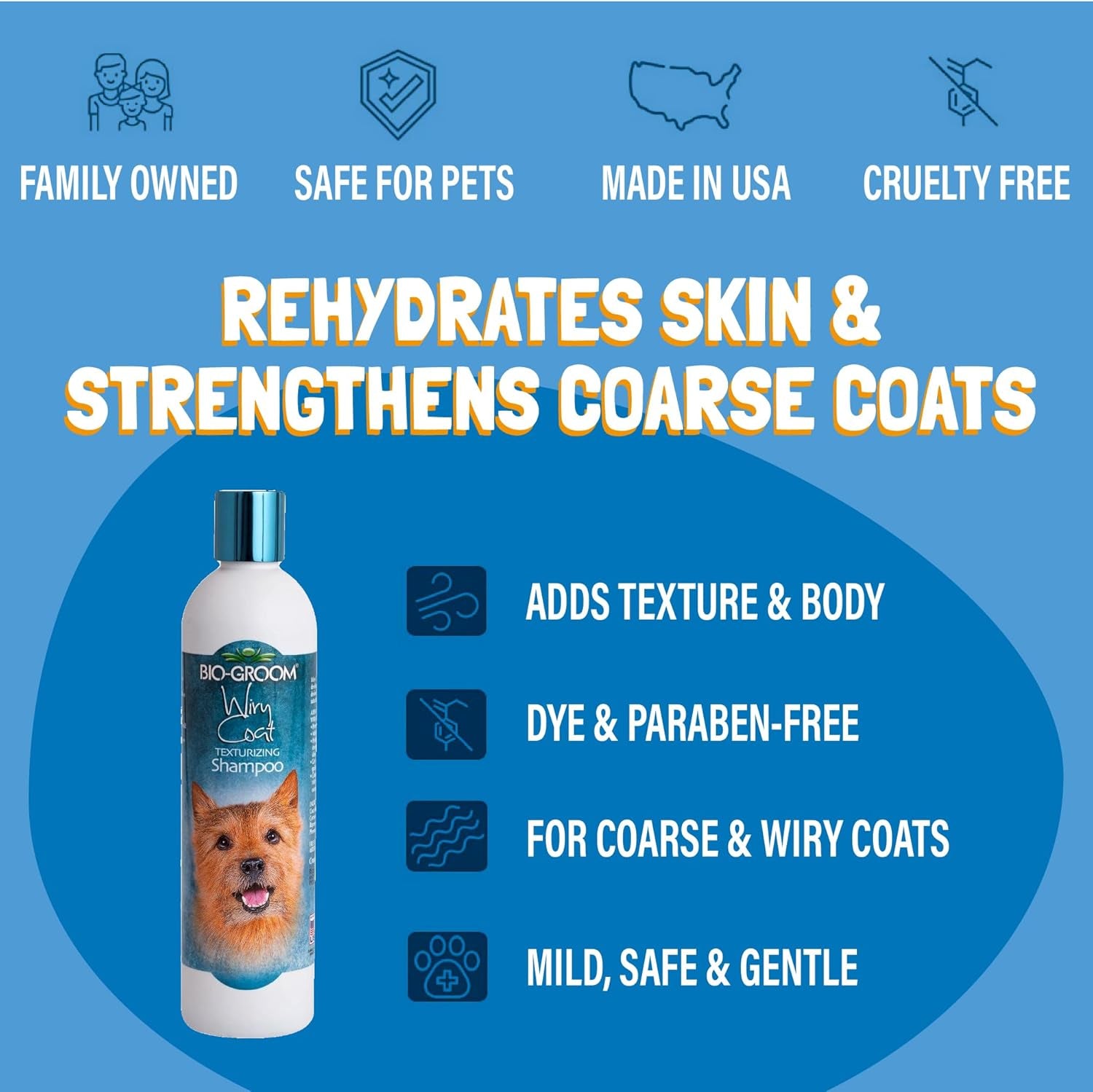Wiry Coat Tearless Dog Shampoo - 12 Fl Oz, Cruelty-Free Puppy and Cat Grooming Solution, Made in the USA, Texturizing Formula