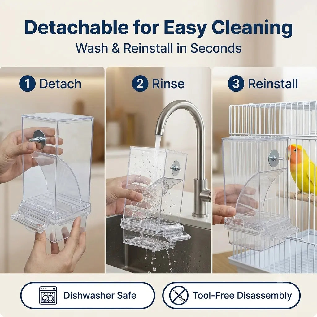Enhanced Automatic Bird Feeder for Parrots, Cockatoos, and Canaries - Transparent Acrylic Food Dispenser, Durable and User-Friendly Feeding Station