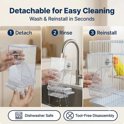 Enhanced Automatic Bird Feeder for Parrots, Cockatoos, and Canaries - Transparent Acrylic Food Dispenser, Durable and User-Friendly Feeding Station